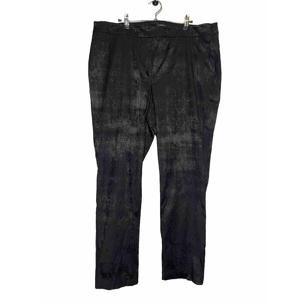 Eileen Fisher Size 18 Black Brocade Side Zip Organic Cotton Blend Pants Ankle